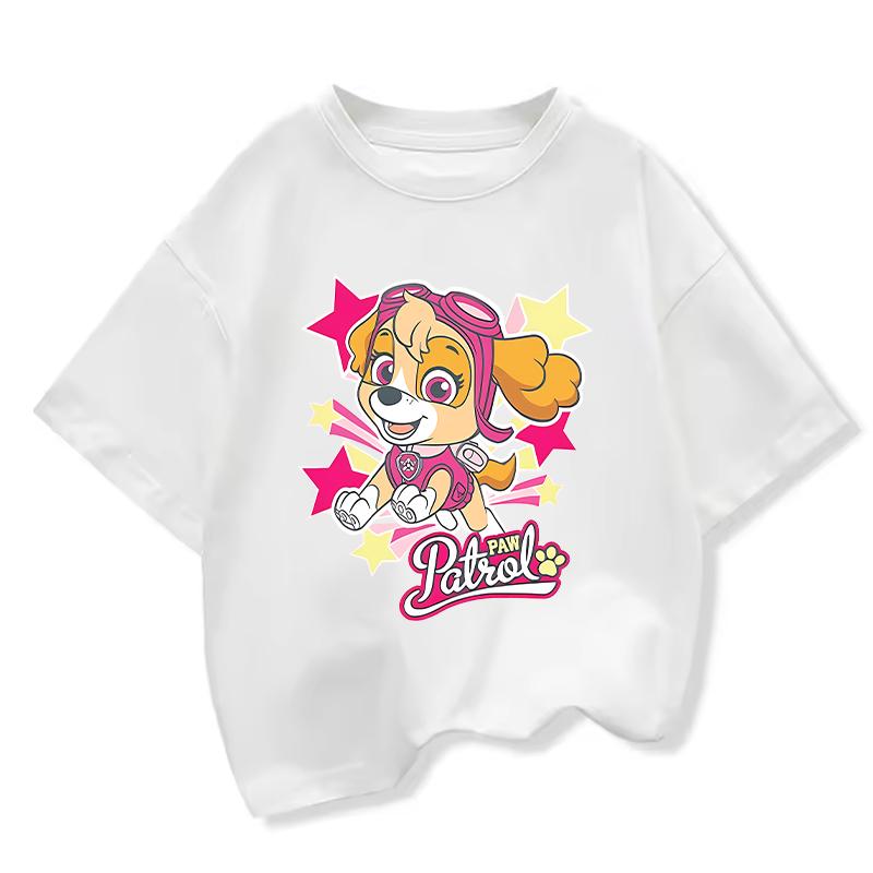 Summer Cartoon Cute Skye Print T-Shirt for Girls Round Neck Short Sleeve Design Perfect for Toddlers Everyday Wear Holidays