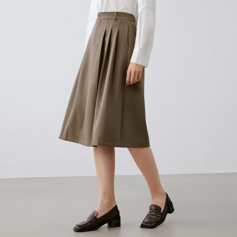 Elva' Island Women's Coffee A-line Pleated Midi Skirt