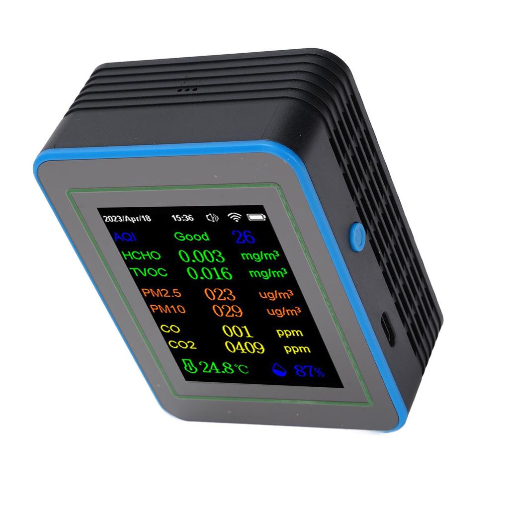 Quality Meter 12 In 1 WiFi CO2 TVOC HCHO Temp Humid Smart Detect Indoor Battery Powered with Time Display