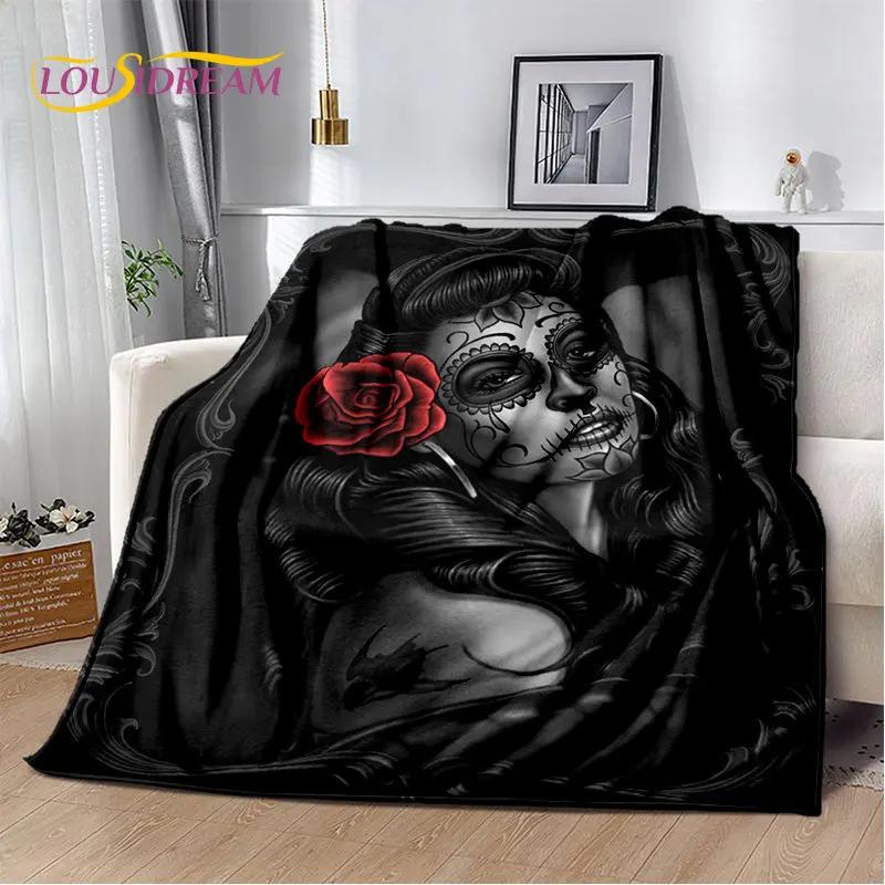 3D Gothic Horror Weiblicher Schädel Totes Mädchen Weiche Plüschdecke, Flanelldecke Überwurfdecke für Wohnzimmer Schlafzimmer Bett Sofa Picknick