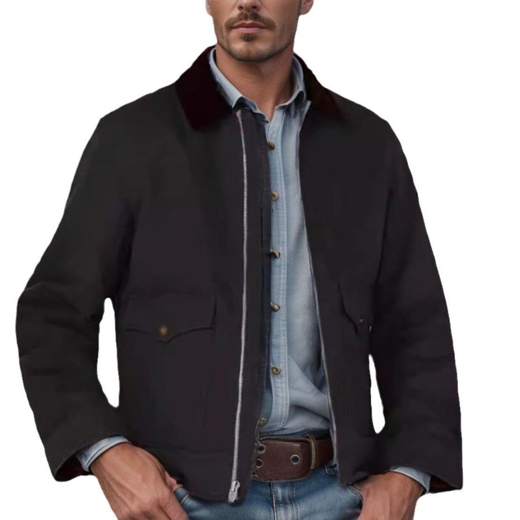 Herren Western Style Color-Block Freizeitjacke mit Reißverschlusskragen für Frühling und Herbst