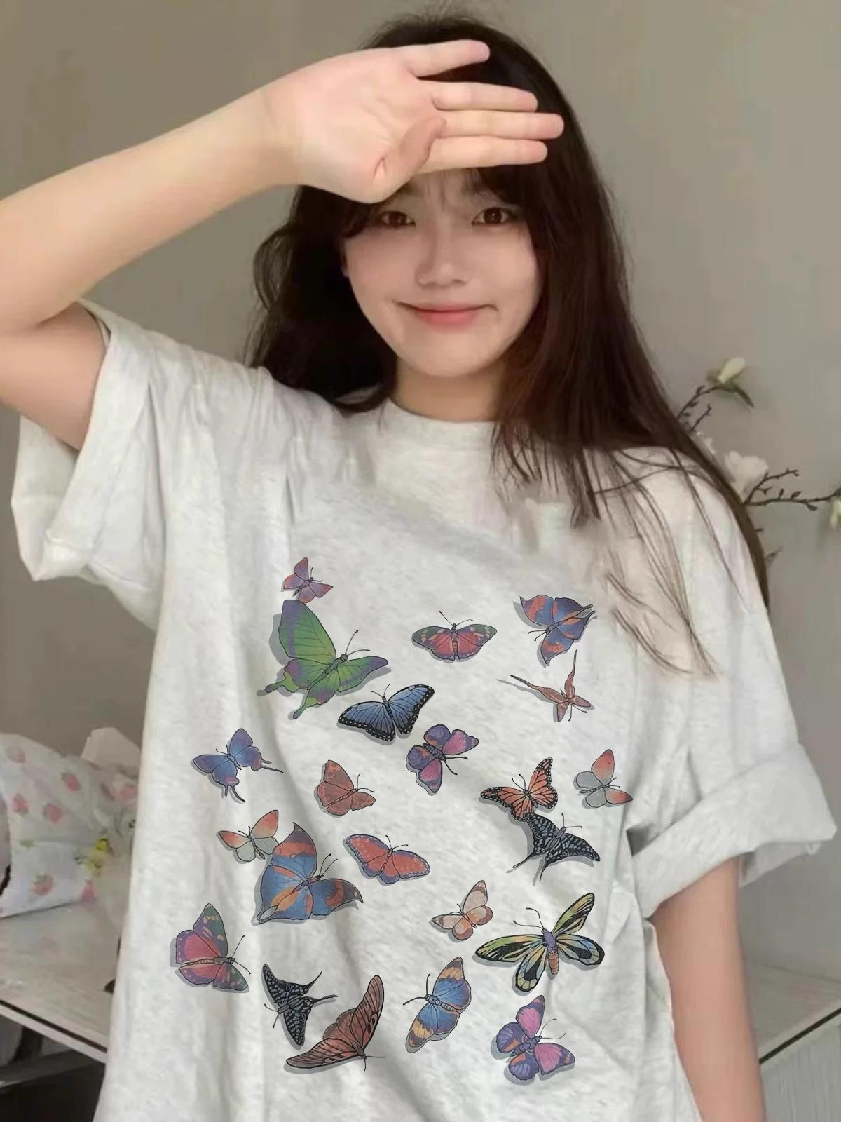 

2025 Summer Women s American Retro High Street Loose Short Sleeve Top XL