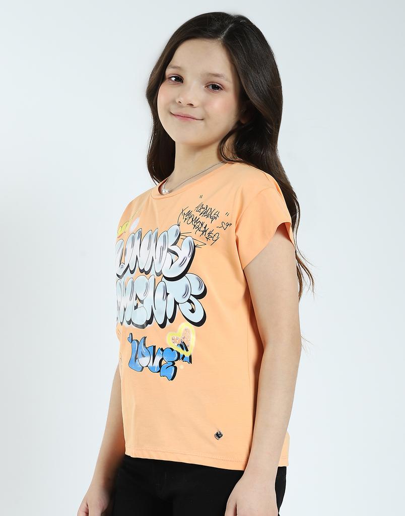 MONTE CARLO Mädchen Bedrucktes Rundhals Halbarm Top