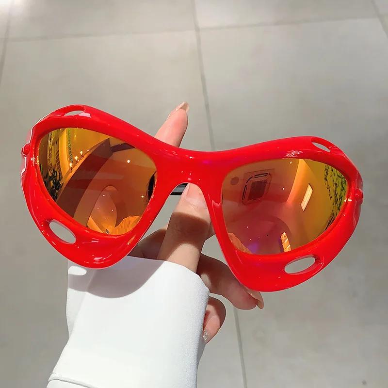 Y2K Big Frame Luxury Brand Designer Cat Eye Sunglasses Women For Men Outdoor Vintage Sun Glasses Cyberpunk Popular Sport Goggles