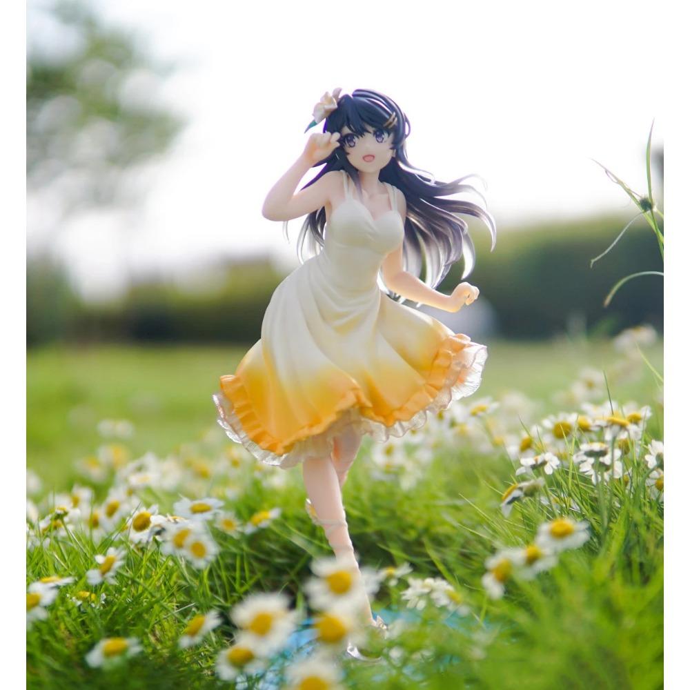 20CM Anime Figure Sakurajima Mai Anime Youth Pig Head Boy Will Not Dream Of Bunny Girl Senpai Sitting Yellow Dress Model Toys