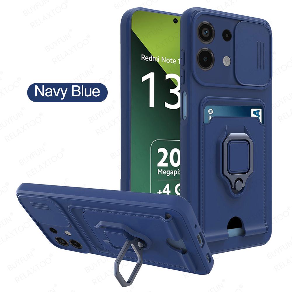 Slide Camera Lens Protection Case For Xiaomi Redmi Note 13 Pro 5G Card Slot Stand Holder Magnet Cover Note13 Pro+ Plus 13Pro 4G