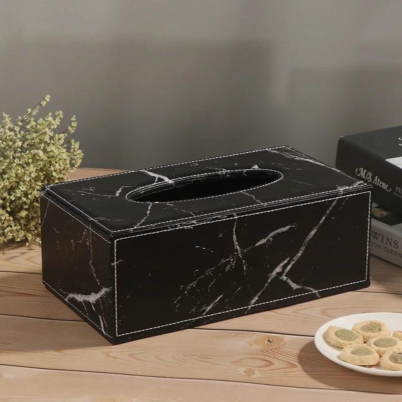 Nordic Marbling Leather Tissue Boxs Living Room Bedroom Desktop Tissue Holder Bathroom Draw Paper Storage Box Home Decoration