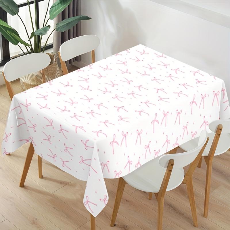 1pc Pink Bow & Star Disposable Plastic Tablecloth, Elegant Party Decoration for Weddings, Bridal Showers, Birthdays, Baby Showers, and Celebrations