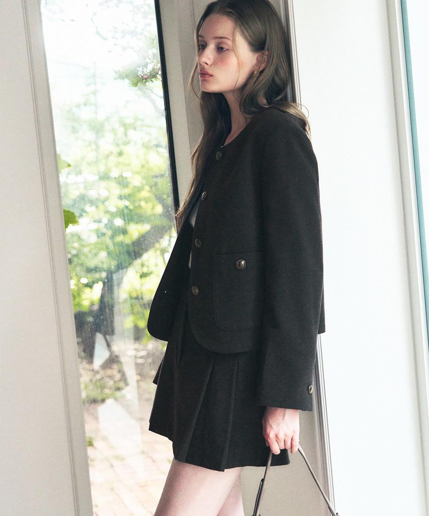 DRAWFIT WOMEN Dusk Wool Button Short Jacket [Coal Black]