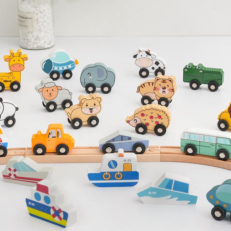 Leku Wooden Train Accessories: Cute Animal, Car, Ship, Spaceship - Compatible with Thomas the Train