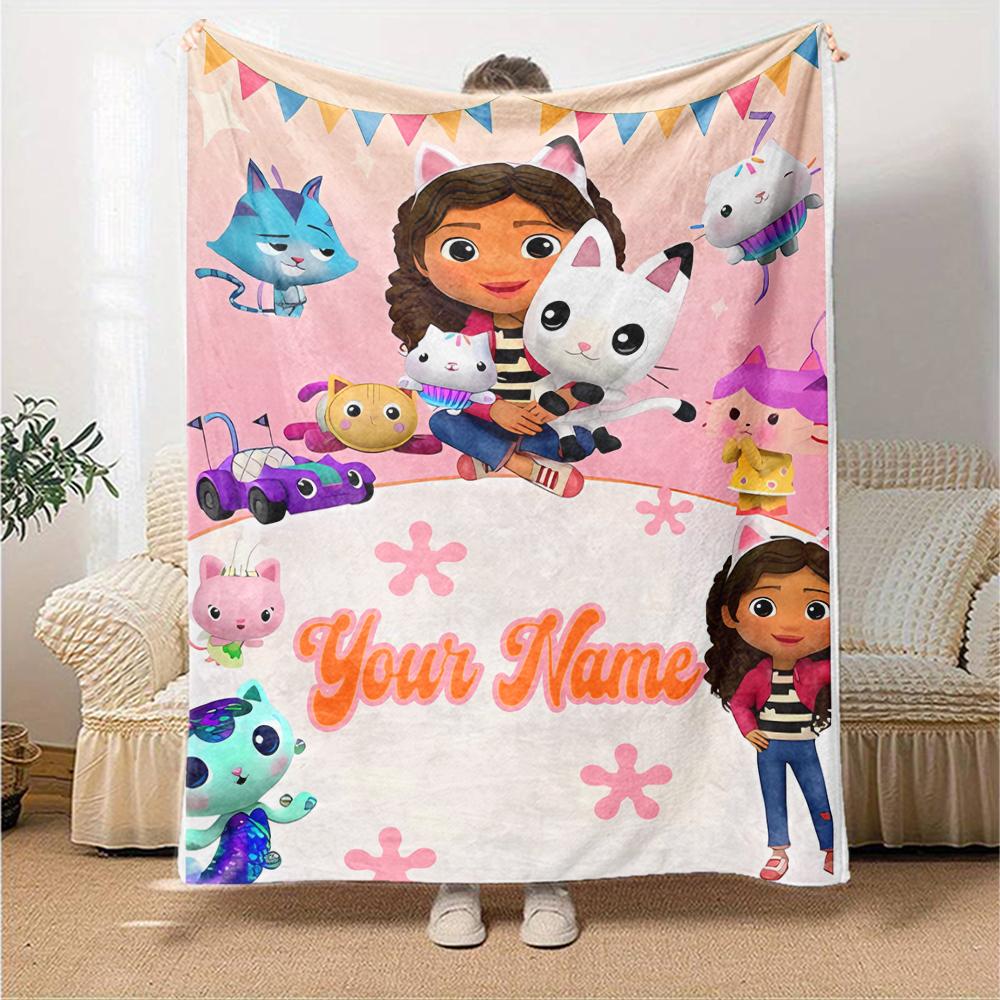 Coperta Personalizzata con Nome Personalità Gabby's Dollhouse Morbida e Calda per Divano, Ufficio, Letto, Viaggio, Pausa Pranzo, Regalo Adatto a Tutte le Stagioni