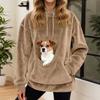 Huvtröja Dam Höst och Vinter Fleece Husdjursficka Med Huva Sweatshirt Rolig Pullover Topp Katt och Hundhållare Bärsele Huvtröjor