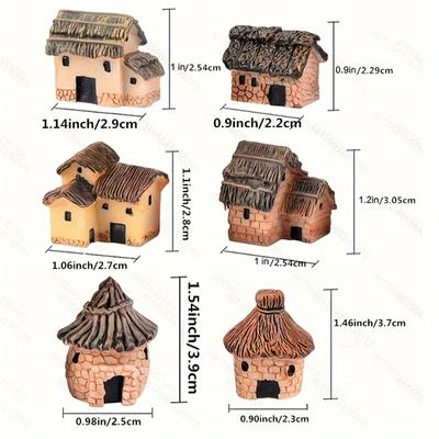 6 STÜCKE Feengarten Mini Haus Puppenzubehör Miniatur Dorfhütte Figur Häuschen DIY Puppenhaus Spielzeug Mikro Landschaft Dekor