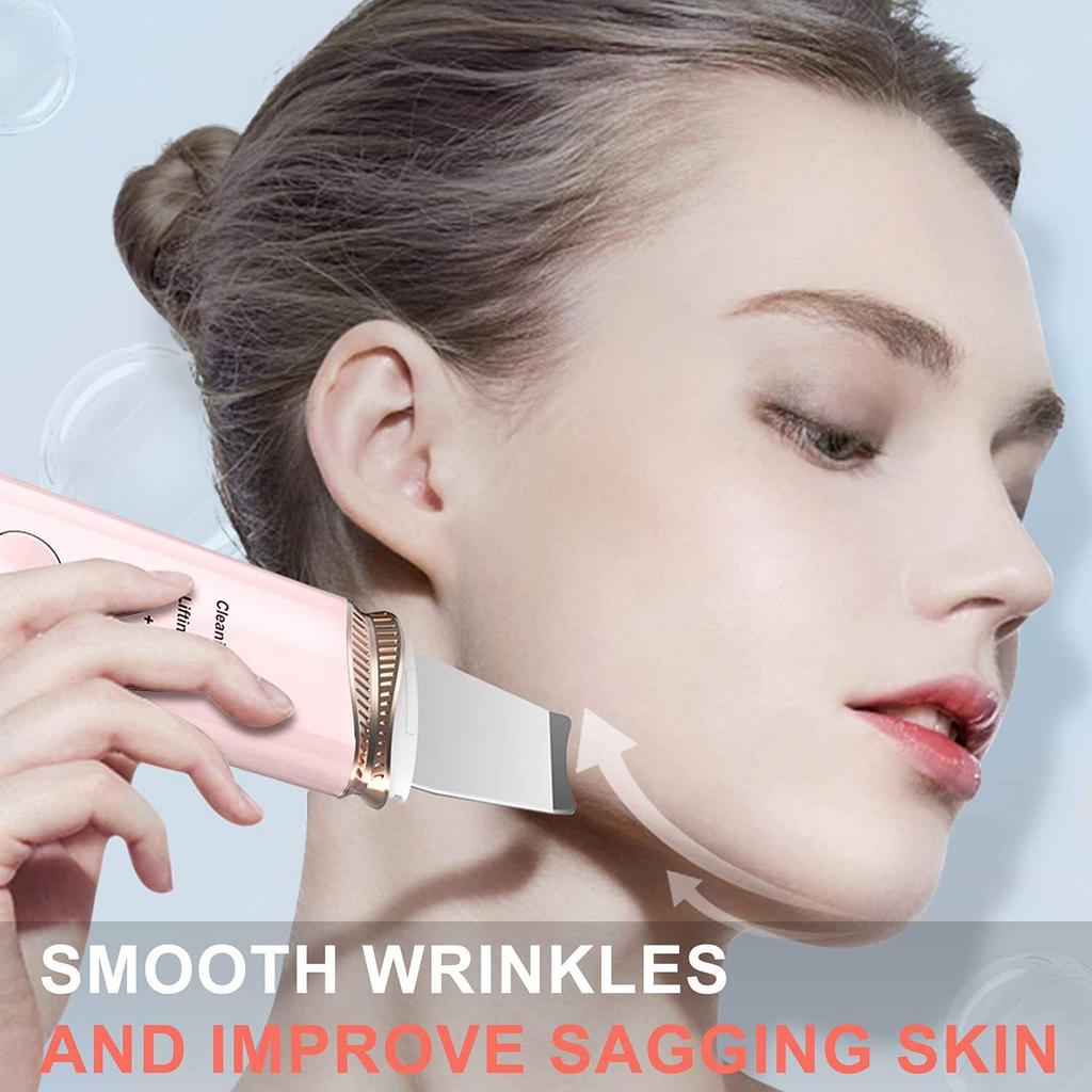 Beauty Device ABS Ultrasonic Skin Scrubber with EU Plug Face Spatula Blackhead Remover Pore Exfoliating USB Cable Facial