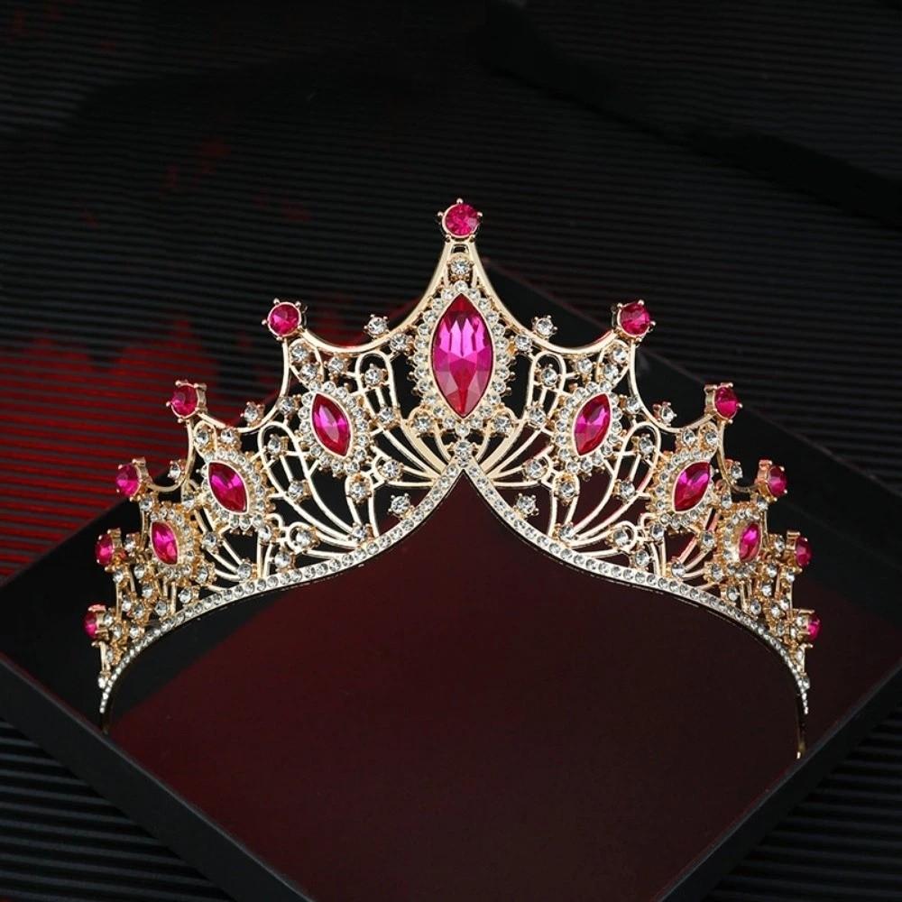 

Sparkling Baroque Crystal Crown Gorgeous Elegant Luxury Crystal Tiara Dazzling Shiny Rhinestone Tiara Gorgeous Accessories рожевий червоний колір