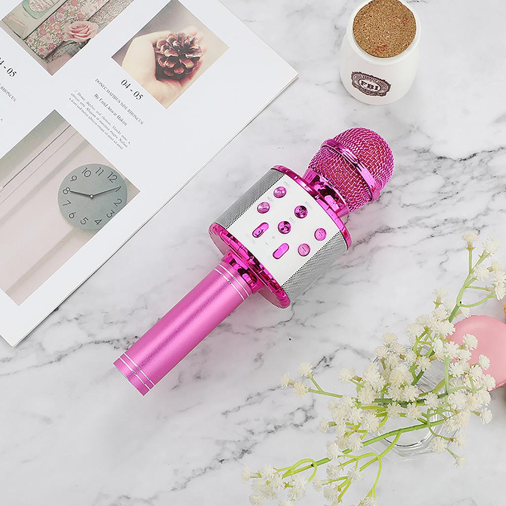 LED Flashing Wireless Condenser Mic 858L Speaker Pink