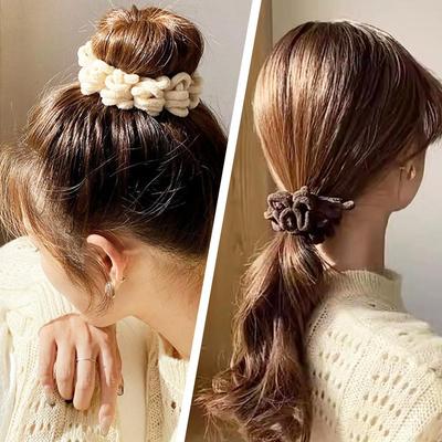 Women Elegant Solid Flods Plush Soft Elastic Hair Bands Ponytail Scrunchies Ponytail Fashion Ha V6G2