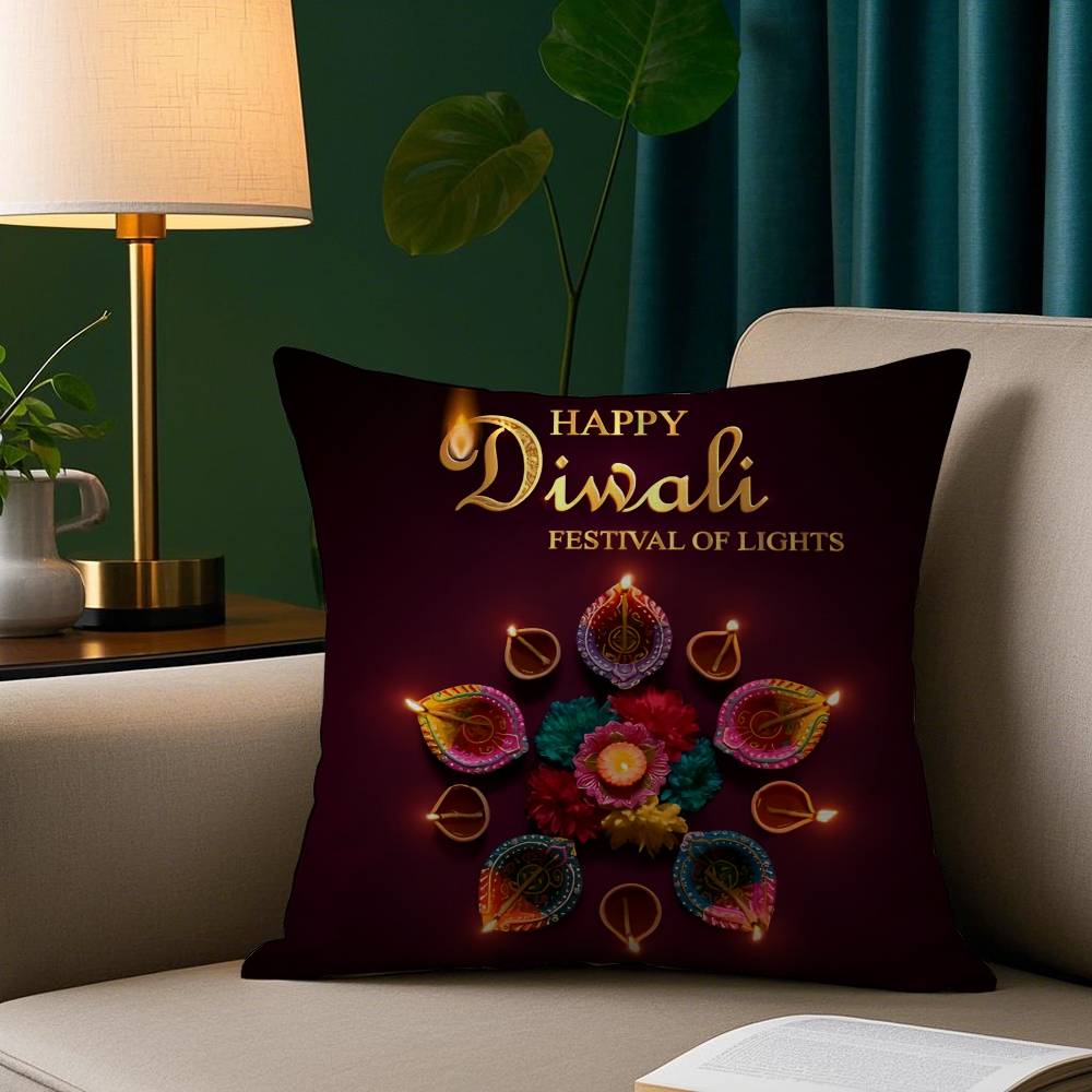 Diwali Festival Pillow Case Cozy Plush Pillow Cover Double Side Printed – Home Gift for Bedroom Decor