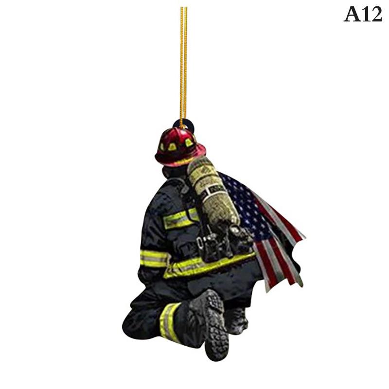 2D Christmas Firefighter Pendant Christmas Pendant Dwarf Car Pendant Statue Craft Party Accessories Decoration new year 2025