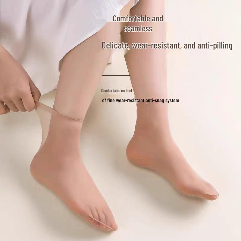 Women's Ultra-Thin Anti-Snag Crystal Stockings with Non-Slip Dots - Breathable, Lightweight, Flesh Color, Mid-Calf