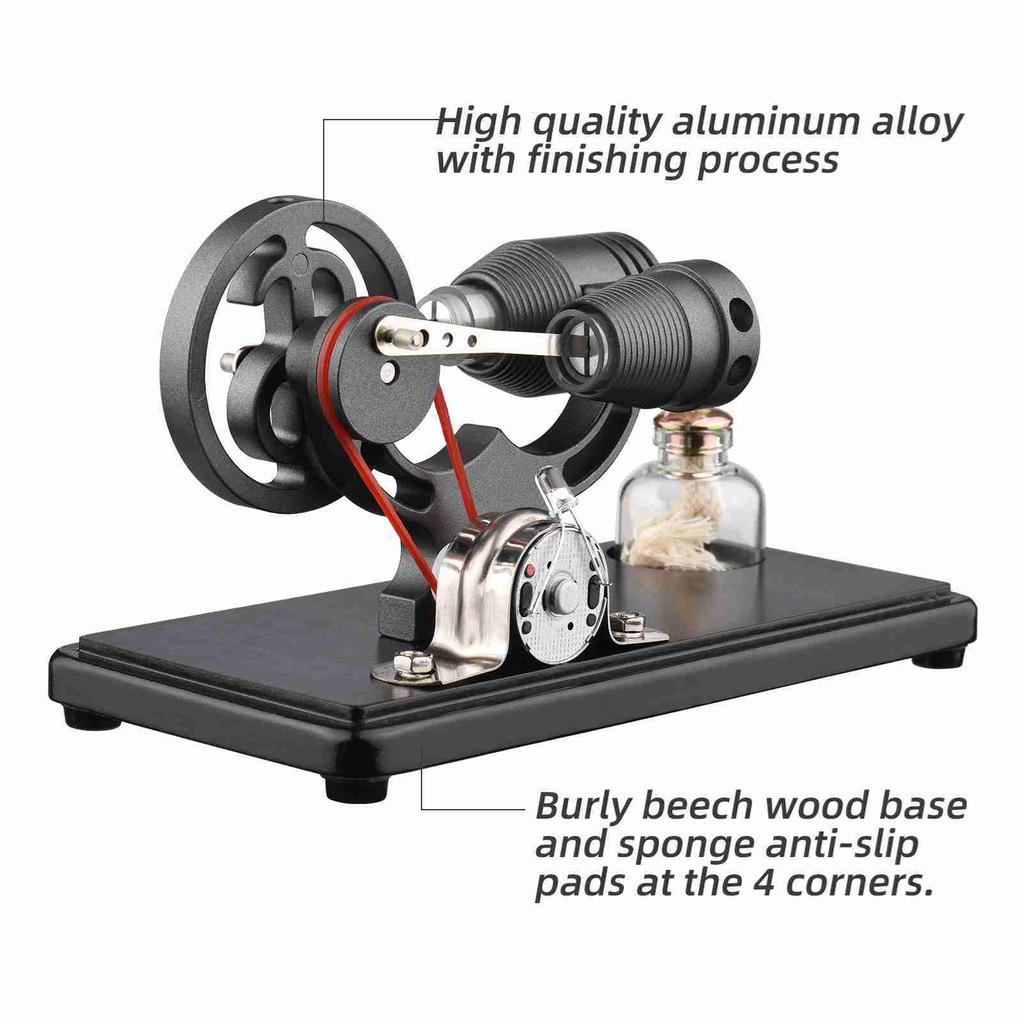 Hot Air Stirling Engine Electricity Generator Motor Model with LED Light Dollar Flywheel Design Science Experiment with