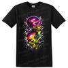 Neon Skull Art T Shirt W/ Two Gothic Skeleton Skulls Graffiti Style Art Tee