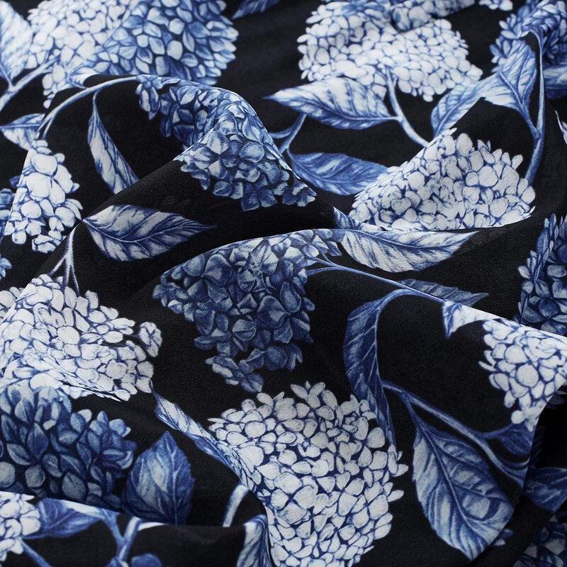 Zhaojun Mulberry Silk Hydrangea Print Short-Sleeve Dress