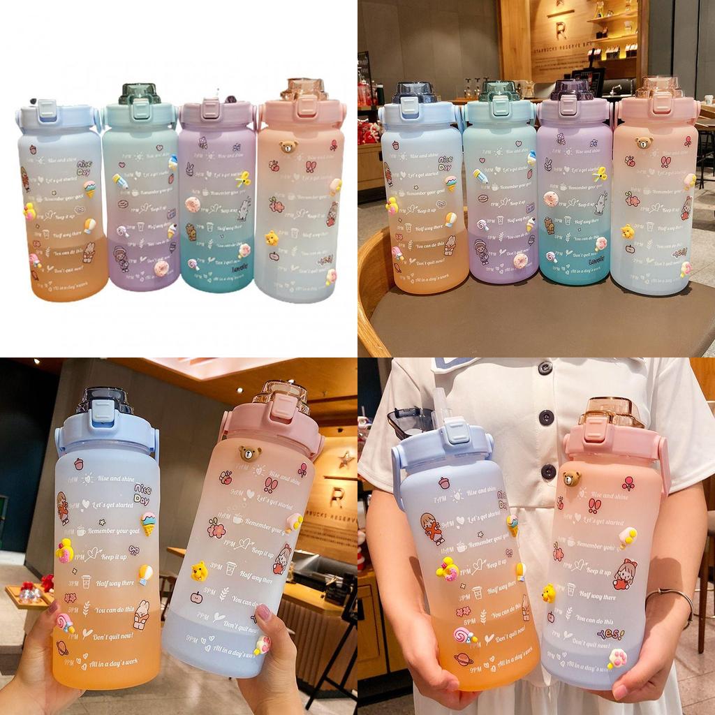 2000ml Large Capacity Drinking Bottle Sports Mug With Straw And Stickers For Outdoor Use