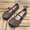 Genuine Leather Single Shoes All-season Shoes Round Toe Flat Bottom One-strap Soft Matte Cowhide Women's Shoes
