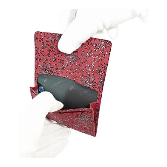 Indenya Card Case, Large Capacity, Deer Leather, Red Base x Black Lacquer, Clematis Pattern, 2501-03-169