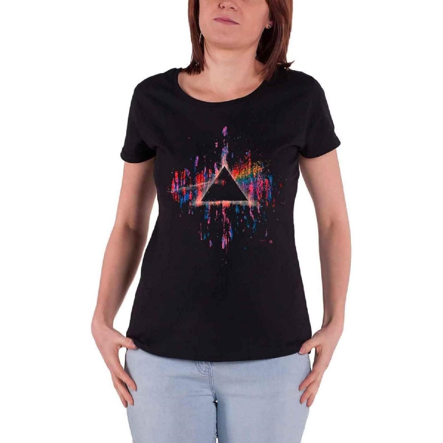 Pink Floyd T Shirt Dark Side of The Moon Pink Splat Official Womens Junior Fit Size L S