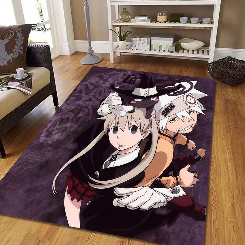 Soul Eater Flannel Pattern Square Carpet,Area Rug,Carpet Rug for Living Room Bedroom Sofa Playroom Decor,Non-slip Floor Mat