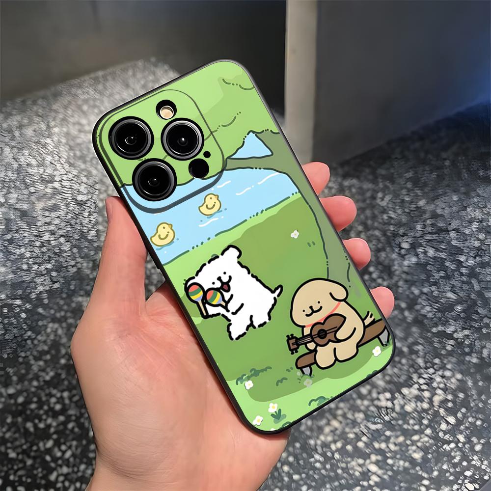 Korea Line Puppy Maltese Phone Case For 15 Pro Max Iphone 14 Pro Max 12 15 Plus 13 Pro 11 Xr X Xs 8 7 Plus Silicone Back Cover