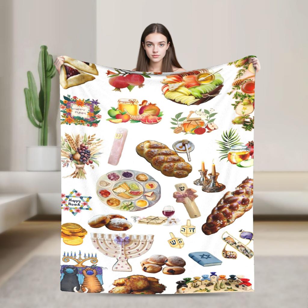 Dark blue Jewish Passover Blanket Quality Warm Throw Blanket Autumn Travel Office Living Room Funny Bedspread