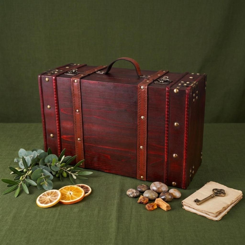 Wooden Storage Suitcase Retro Decorative Vintage AntiqueLook Chest with Handle for