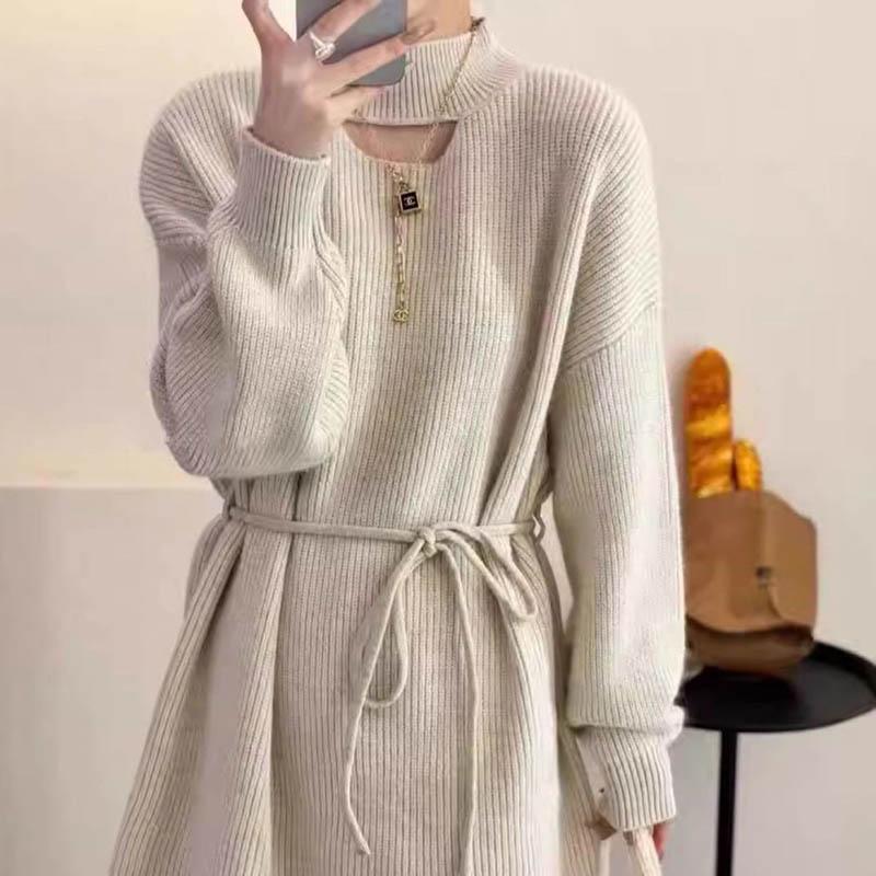 Sweater for Women Autumn Winter Thickened Tapered Waist Warm Knitted Stretchy Long Sleeve High-neck Oversize Tops