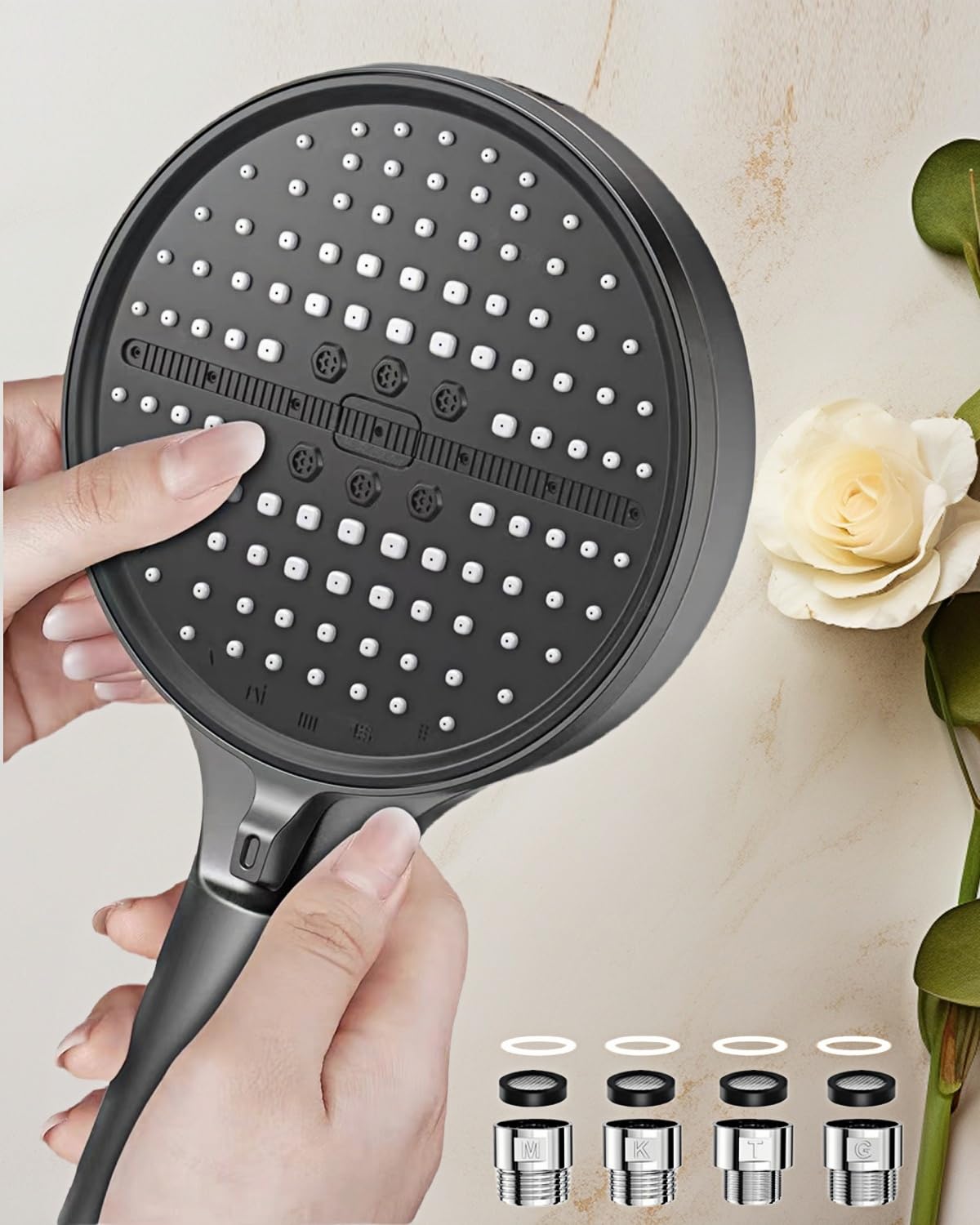 140mm Diameter Round Shower Head with 6 Shower Equipped with a Powerful Boost Achieves Water and Cleaning Compatible with both low and high water