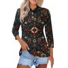 Women's Fashion Casual Lapel Short 3/4 Sleeve Print Shirt Women's Button Up Tops