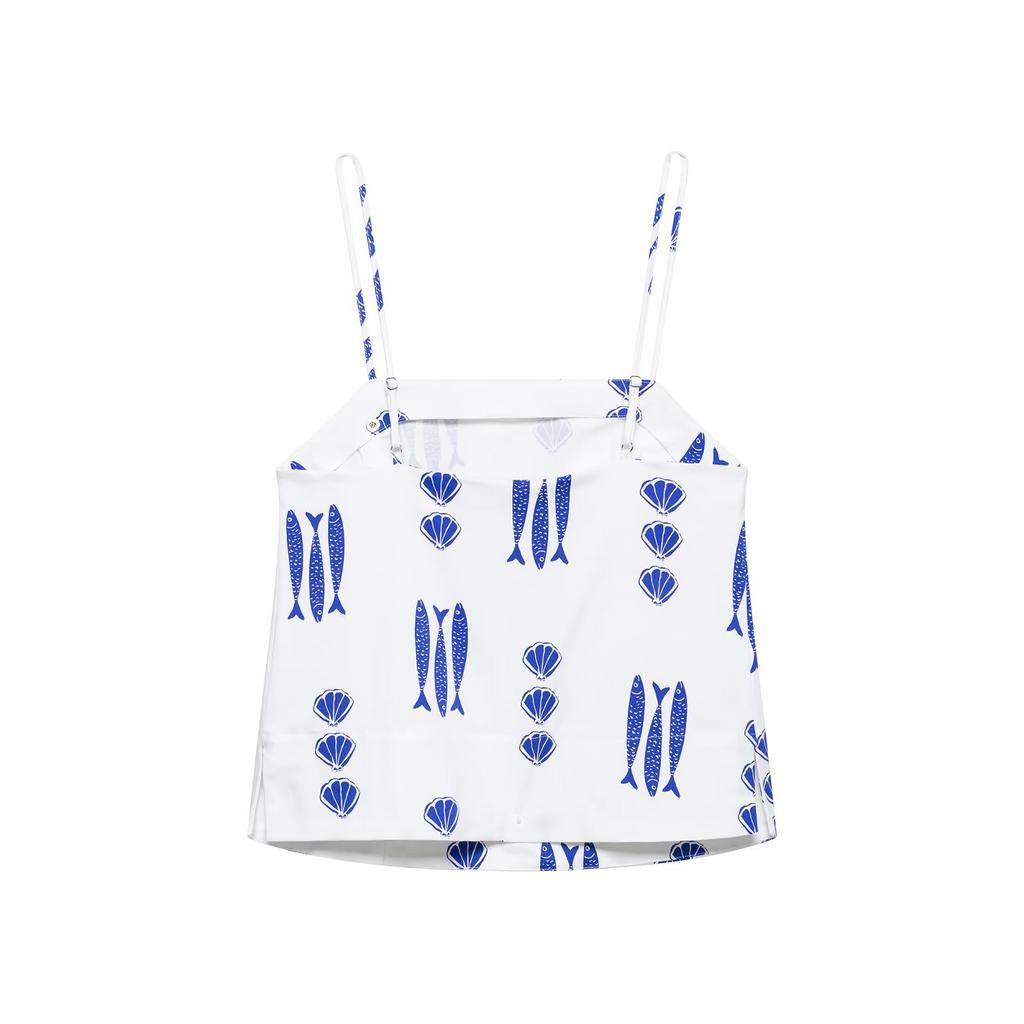 European and American Style New Women's Clothing, Neckline Buttoned Spaghetti Strap Top, Bow Nine-tenth Wide-leg Pants