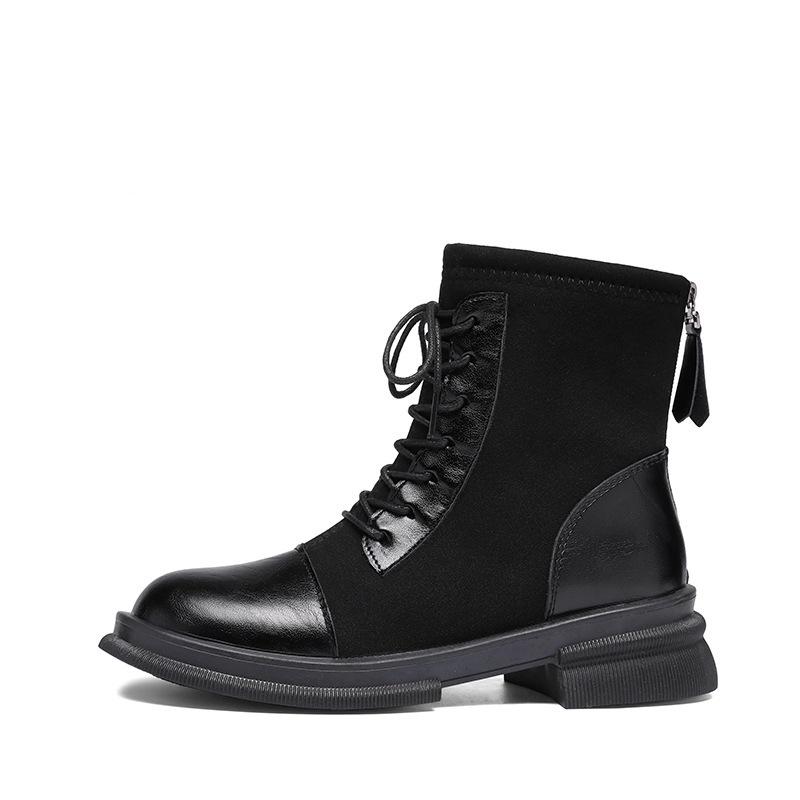 Round Heel Martin Boots British Short Boots Lace-Up Boots French Single Boots Skinny Skinny Boots