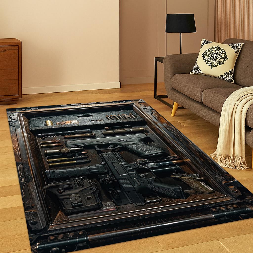 Military Guns Firearms Set Carpet Rug Mat for Home Bedroom Living Room Sofa Doormat Kitchen Decor,Kid Play Non-slip Area Rug