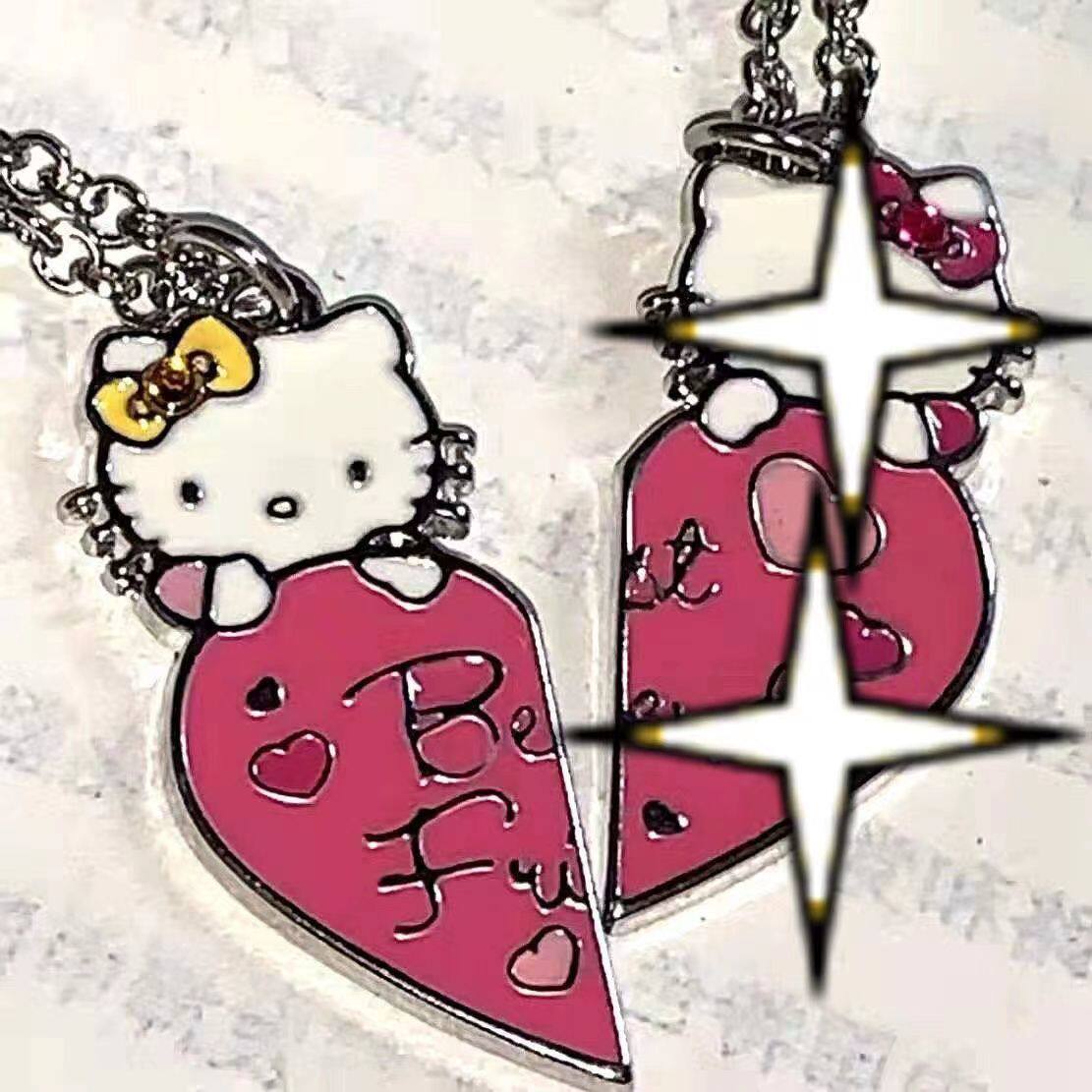 Hellokitty Cat Necklace Yellow And Pink Bow Kitty Cat Accessories Suitable For Girlfriends, Couples, Pink Girls