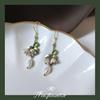 Lily of the Valley Silver-Plated Earrings with Green Tassel and Freshwater Pearl