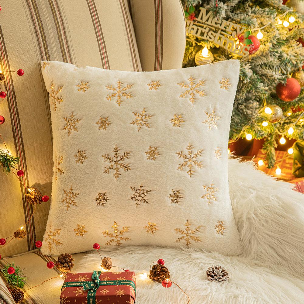 Christmas Snowflake Pillow Case Sequin Embroidered Pillow Model Living Room Sofa Cushion American Festive Atmosphere Pillow