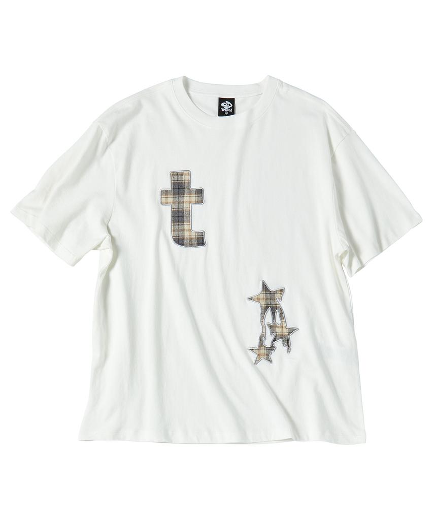 TRAVEL Melting Check Applique Short Sleeve T-Shirt White