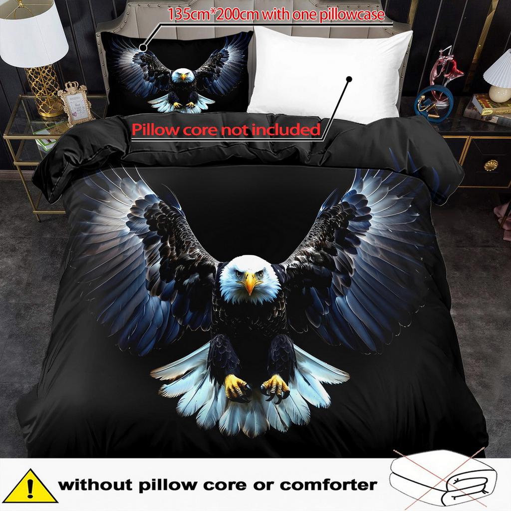 2/3Pcs Quilt Cover Set Bald Eagle Print Duvet Cover Set King And Queen Style Bedding Set Polyester Machine Washable