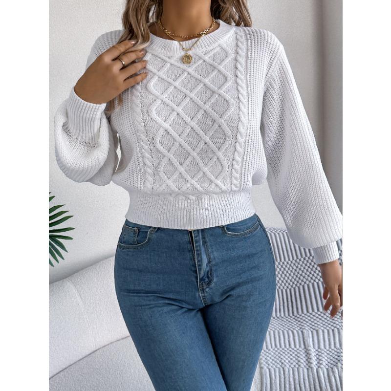 

Однотонный пуловер с рукавами «летучая мышь», подчеркивающий талию, для женской одежды осенью и зимой S белый