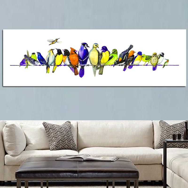 Tierische horizontale Vögel auf den Linien, Öl-Leinwand-Gemälde, Pop-Art-Poster und Drucke, Bilder, Wohnzimmer, Schlafzimmer, Heimdekoration