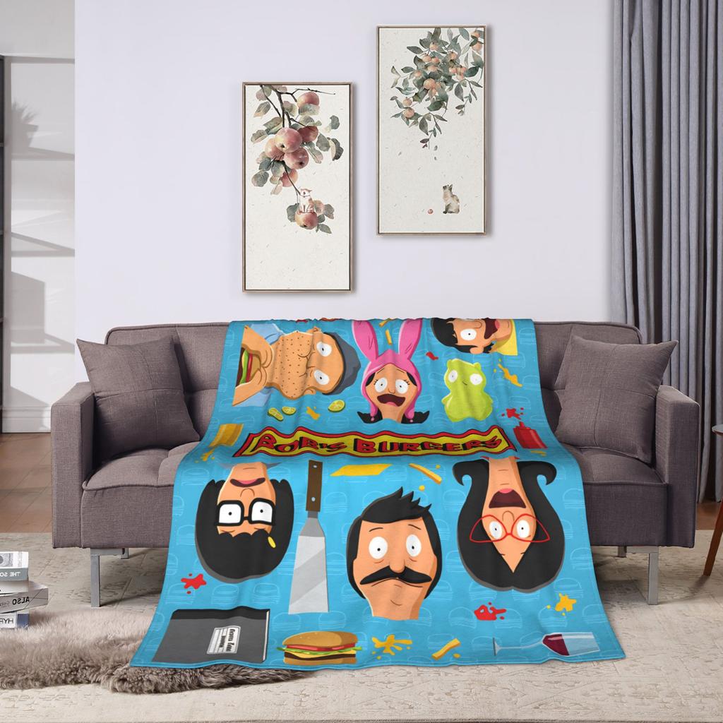 Super Warm Blankets Camping Anime Bobs Funny B-Burgers Throw Blanket Movie Flannel Bedspread For Home Decor Trend Sofa Bed Cover