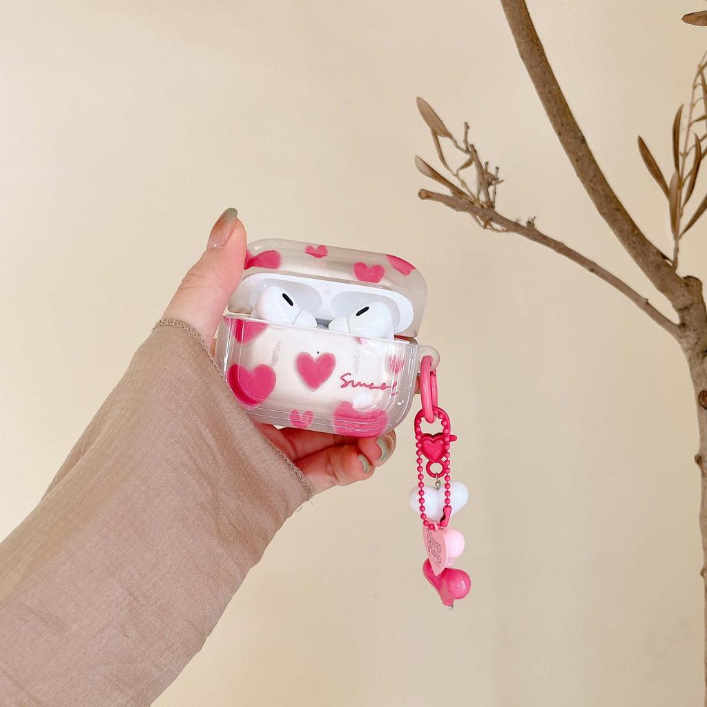 Ins Sweet Love Red Heart Keychain Imd Jane Earphone Case For Apple Airpod 1 2 Pro 2nd 3 Wireless Bluetooth Charging Box Cover